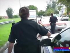 Black dude is having outdoor sex with two busty female police officers