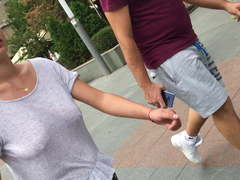 Teen without bra on street